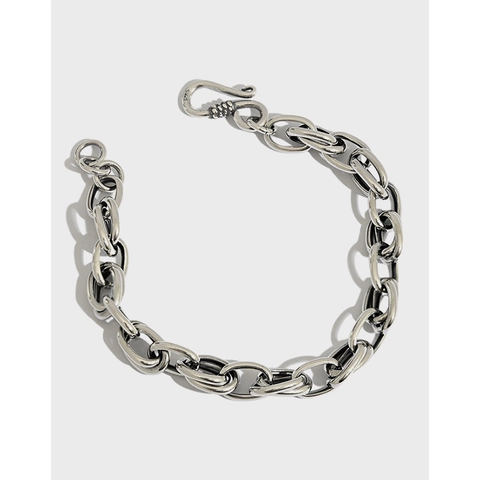 Vintage 925 Sterling Silver Thai Silver Chain Bracelet For Women Minimalist Industrial Style Oxidized Link Bracelet Jewelry Gift