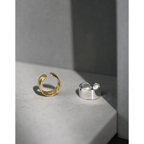 S925 Sterling Zilver Minimalistische Ear Cuff Geometrische Zonder Gaatjes Oorclip Gepolijst Brede Band Verstelbare Ring Dames Heren Sieraden