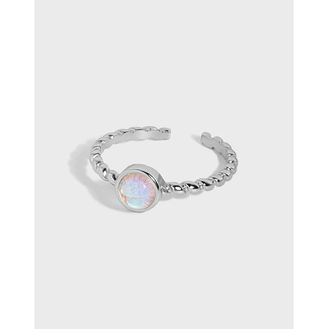 Vintage 925 Sterlingsilber Offener Ring Für Damen Synthetischer Mondstein Zirkonia Eingelegt Twist Seil Verstellbar Schmuck