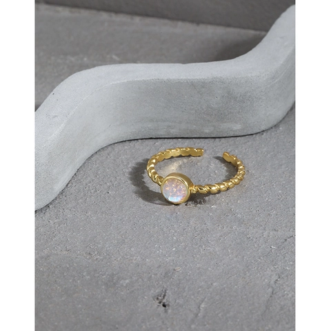 Vintage 925 Sterlingsilber Offener Ring Für Damen Synthetischer Mondstein Zirkonia Eingelegt Twist Seil Verstellbar Schmuck