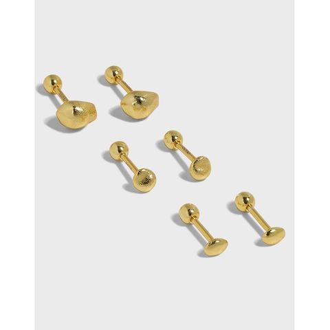Boucles d'Oreilles Clous Minimalistes en Argent Sterling S925 pour Femmes Irrégulier Géométrique Ovale Boule à Vis Bijoux