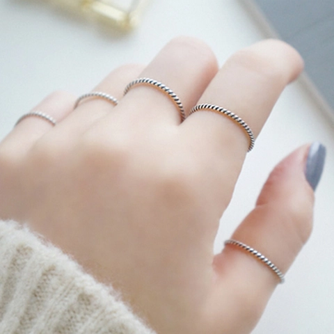 Vintage 925 Sterling Silber Gedrehtes Seil Dünner Ring Für Damen Minimalistisch Stapelbar Fingerring Schmuck Zubehör