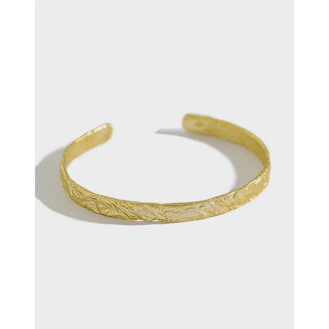 Brazalete Abierto de Plata de Ley S925 para Mujer Minimalista Textura Arrugada Martillada Ajustable Joyería Oro Plata Regalo