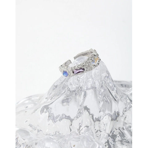 Anello Aperto in Argento Sterling S925 Per Donna Texture Lava Minimalista Zirconia Pietra di Luna Sintetica Anello Regolabile Gioielli