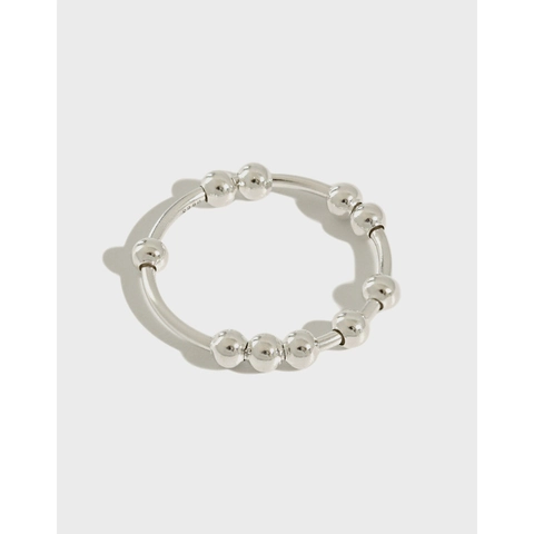 925 Sterling Silver Anxiety Ring For Women Minimalist Geometric Sliding Beads Stress Relief Ring Hypoallergenic Finger Jewelry Gift