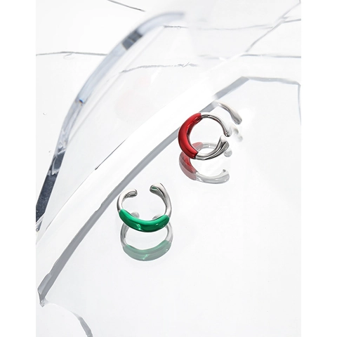 Minimalist 925 Sterling Silver Twist Enamel Ear Clip For Women Korean Design Red Green Non-Pierced Earring Jewelry Gift