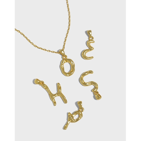 S925 Sterlingsilber Alphabet Halskette Für Damen Unregelmäßige Geschmolzene Textur Gold Silber Vergoldet Initial Anhänger Halskette Schmuck