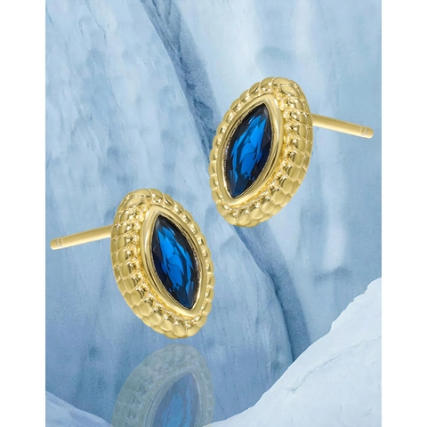 Vintage 925 Sterling Silver Stud Earrings For Women With Blue Marquise Zircon Geometric Twist Border Light Luxury Jewelry