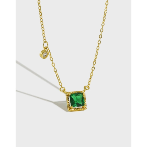 925 Sterling Silver Emerald Green Zirconia Pendant Necklace For Women 18K Gold Plated Vintage Square Gemstone Fine Jewelry
