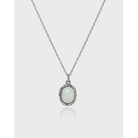 925 Sterlingsilber Halskette Für Damen Eleganter Synthetischer Ovaler Opal Anhänger Halskette Minimalistische Wellen Clavicle Kette