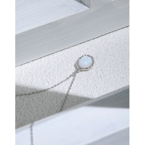 925 Sterlingsilber Halskette Für Damen Eleganter Synthetischer Ovaler Opal Anhänger Halskette Minimalistische Wellen Clavicle Kette