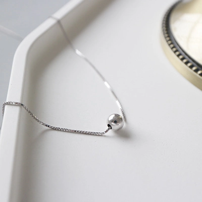 925 Sterling Silver Minimalist Round Ball Pendant Necklace For Women White Gold Plated Clavicle Box Chain Choker Korean Fashion Jewelry Gift