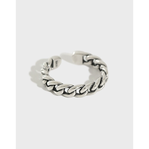 Vintage 925 Sterling Silver Thai Silver Chain Open Ring For Women Men Adjustable Punk Link Finger Ring Fashion Jewelry