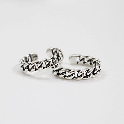 Vintage 925 Sterling Silver Thai Silver Chain Open Ring For Women Men Adjustable Punk Link Finger Ring Fashion Jewelry