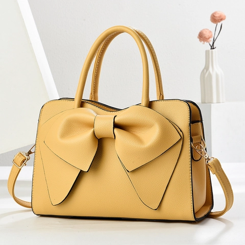 Bolso de Mano de Mujer con Lazo de Cuero PU Textura de Lichi Bolso de Hombro Herrajes Dorados Color Sólido Mensajero