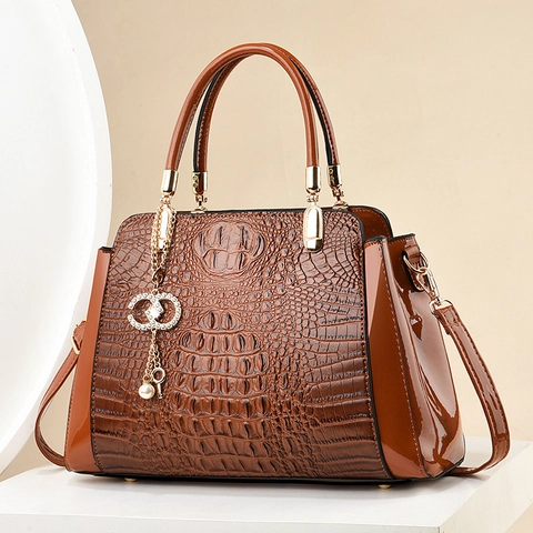 Sac à Main Femme Motif Crocodile Élégant Sac en Cuir PU Avec Détails Dorés Sac à Épaule Bandoulière de Luxe pour Travail Bureau