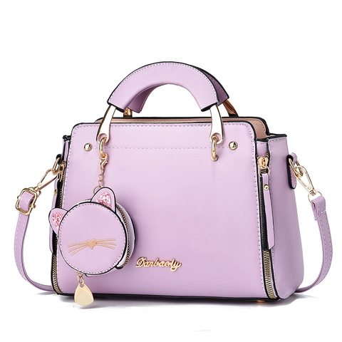 Women Fashion PU Leather Handbag With Adorable Cat Coin Purse Charm Stylish Shoulder Crossbody Bag For Ladies Daily Casual