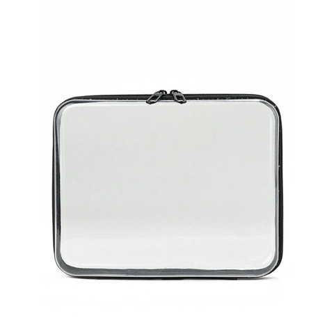 Borsa da Trucco in PVC Trasparente Impermeabile Portatile da Viaggio Beauty Case Organizzatore con Finiture Nere e Doppia Cerniera