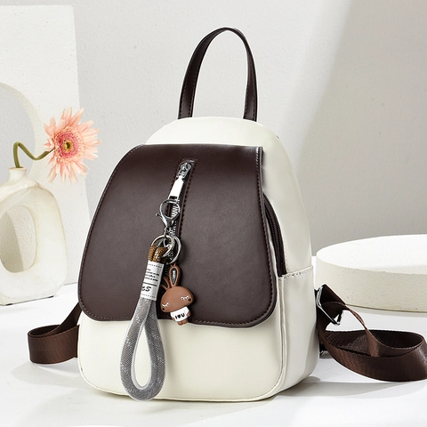 Damen Mini Mode Rucksack PU Leder Patchwork Reise Schultasche Mit Hasen Anhänger Vielseitige Lässige Umhängetasche Für Den Alltag