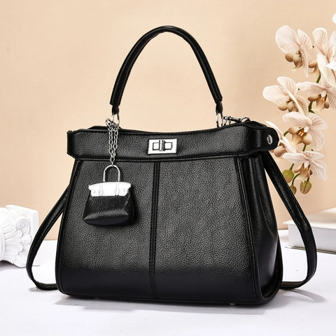 Dames Elegante Litchi Textuur PU Leer Handtas Met Mini Tas Hanger Metalen Draaislot Top Handvat Crossbody Schoudertas Woon-werkverkeer Portemonnee