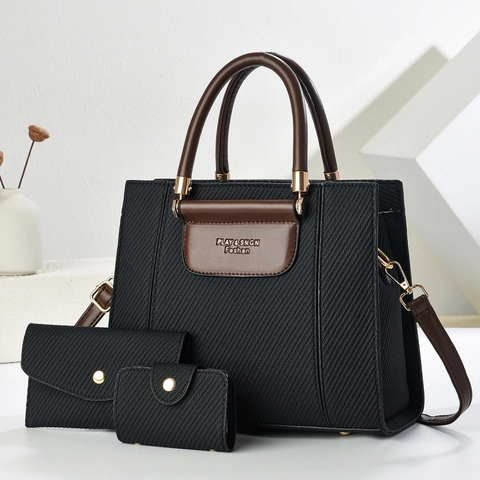 Borsa a Mano da Donna Composta Da Shopping Bag Portafoglio E Porta Carte Grande Capacità in Pelle PU Per Pendolari