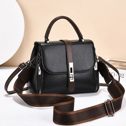 Bolso de Hombro de Cuero PU con Patrón de Lichi Vintage Asa de Color Contrastado Correa Ancha de Rayas Bolso de Bandolera Cuadrado Bolso de Moda