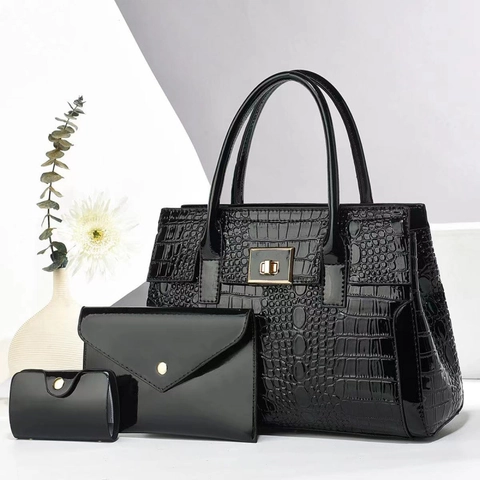 Borsa a Mano Donna Motivo Coccodrillo Borsa a Tracolla E Portafoglio Clutch Elegante Tote in Pelle PU per Ufficio Moda