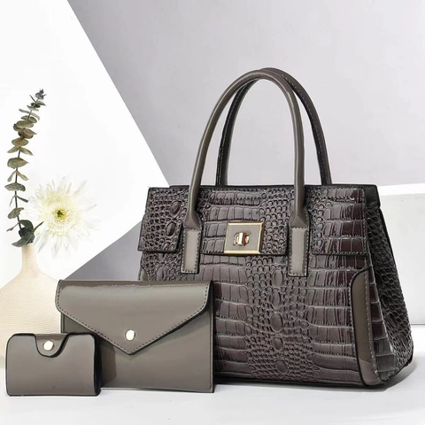 Borsa a Mano Donna Motivo Coccodrillo Borsa a Tracolla E Portafoglio Clutch Elegante Tote in Pelle PU per Ufficio Moda