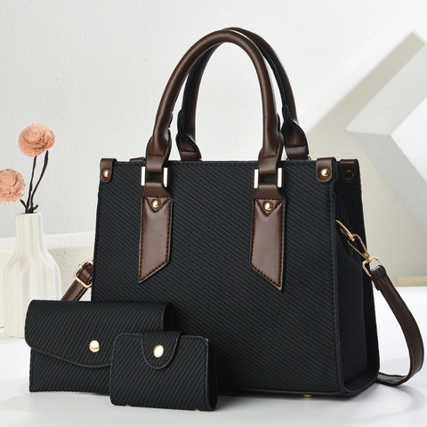 Women Woven Texture Tote Bag Wallet And Card Holder Faux Leather Large Capacity Shoulder Handbag Elegant Solid Color Purse