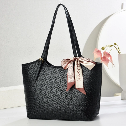 Vintage Webstruktur Tote Bag Für Damen Große Kapazität PU Leder Umhängetasche Mit Dekorativem Halstuch Casual Pendeltasche