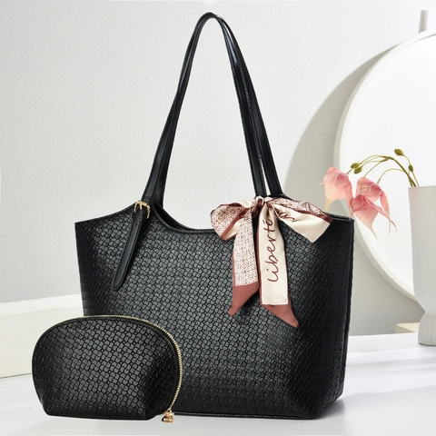 Borsa Tote Intrecciata Da Donna Di Grande Capacità Con Pochette E Decorazione A Foulard In Pelle PU Per Ufficio
