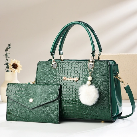 Set Di Borse Da Donna Con Motivo A Coccodrillo In Pelle PU Di Grande Capacità Borsa A Mano Con Portafoglio Abbinato E Ciondolo
