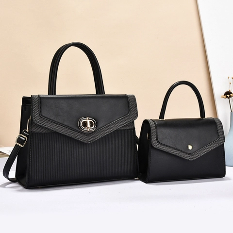 Fashion PU Leather Handbag And Clutch Mother Daughter Bag Set Vertical Stripe Embossed Top Handle Bag For Women Daily Work