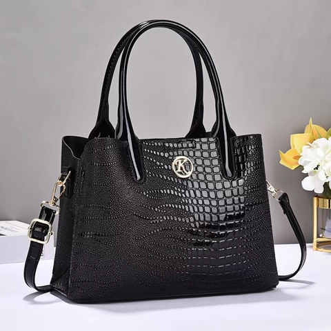 Sac à Main en Cuir PU à Motif Crocodile pour Femme Élégant Sac Fourre-tout Brillant Avec Logo en Métal Sac à Bandoulière