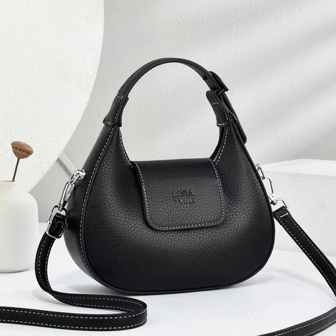 Bolso de Media Luna de Cuero PU Minimalista para Mujer Color Sólido Bolso Bandolera Con Costuras en Contraste Bolso de Mano Dumpling