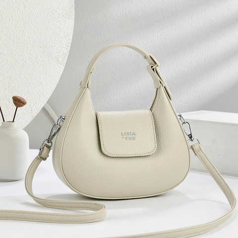 Bolso de Media Luna de Cuero PU Minimalista para Mujer Color Sólido Bolso Bandolera Con Costuras en Contraste Bolso de Mano Dumpling