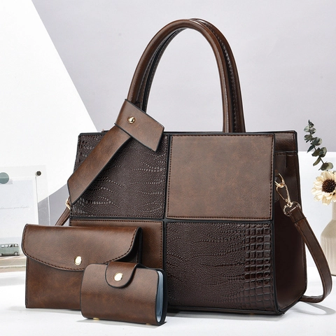 Borsa a Spalla Donna in Pelle PU con Motivo a Coccodrillo Cuciture Borsa Tote Pochette a Busta Porta Carte per Pendolari
