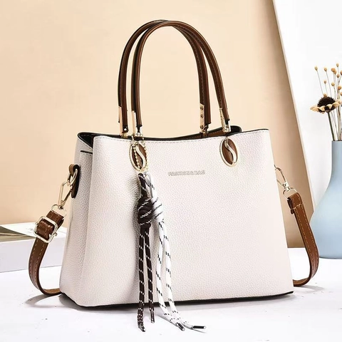 Damen Mode Litschi-Muster PU-Leder Handtasche Mit Schal Dekoration Umhängetasche Schulter Tote Bag Für Den Alltag