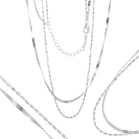 Collier Double Couche en Argent Sterling 925 pour Femme Minimaliste Chaîne Serpent Perles Cylindriques Bijoux Cadeau