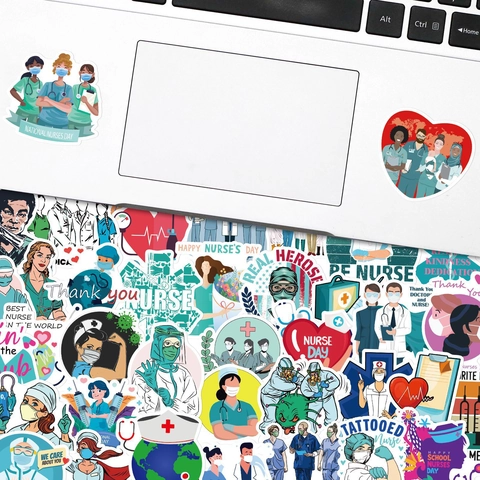 Waterproof PVC Nurse Day Stickers Medical Healthcare Theme Cartoon Decals For Laptop Suitcase Scrapbooking Decoration Nurses Gift