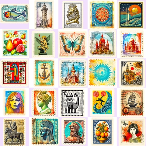 Vintage Art Stamp Stickers Waterproof Vinyl Retro Decal For Scrapbooking Journal DIY Laptop Water Bottle Aesthetic Decor