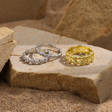 S925 Sterlingsilber Gestreifter Ring Für Damen 18K Vergoldet Zirkonia Eingelegt Verstellbarer Offener Ring Vintage Schmuck Geschenk