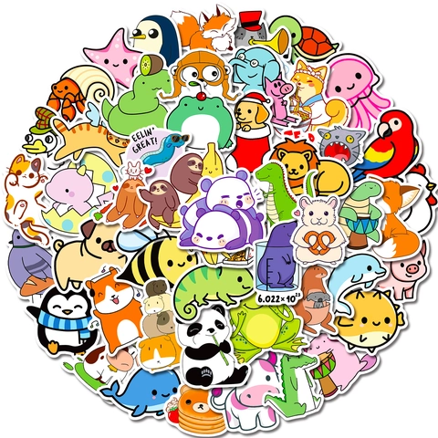 Adesivi Impermeabili di Animali Kawaii Assortiti per Laptop Bagagli Diario Decorazione Estetica Adesivi in Vinile