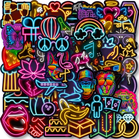 Autocollants en Vinyle Imperméables Style Néon pour Ordinateur Bagages Skateboard Retro Graffiti Décalcomanies pour Voiture Guitare