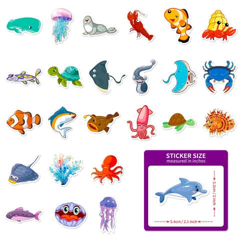 Autocollants Animaux Marins de Dessin Animé Imperméable PVC Décalcomanies Vie Marine Pour Ordinateur Portable Bouteille d'Eau DIY Scrapbooking Cadeau Enfants