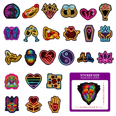 Autocollants en Vinyle Imperméables Style Néon pour Ordinateur Bagages Skateboard Retro Graffiti Décalcomanies pour Voiture Guitare