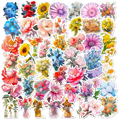 Juego de Pegatinas Florales Impermeables de Vinilo Calcomanías de Flores para Scrapbooking Botellas de Agua Computadora Portátil Decoración Mujeres Niños Regalo