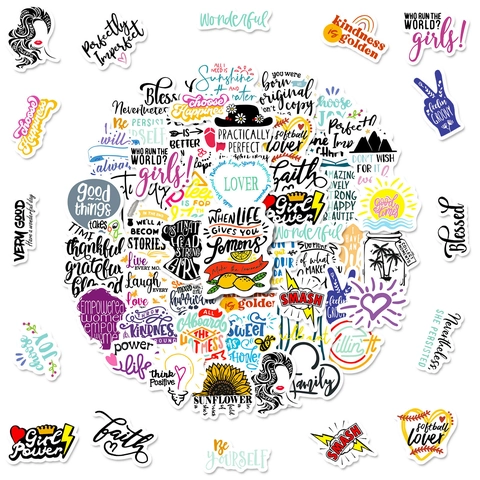 Inspirerende Engelse Alfabet Waterdichte Vinyl Stickers Voor Waterflessen Laptops Helmen Bagage DIY Decoratie