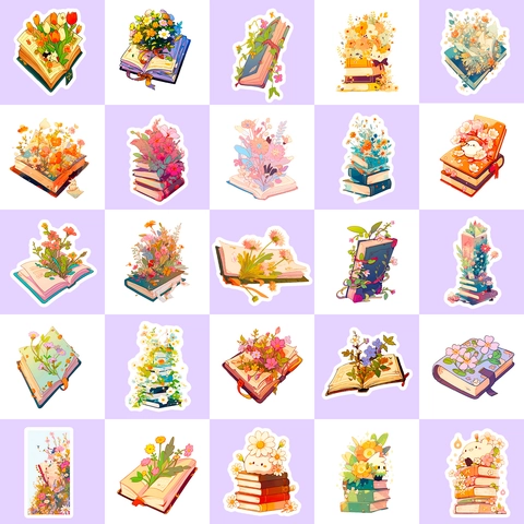 Vintage Aesthetic Book Flower Stickers Waterproof PVC Decals Artistic Illustration Stickers For Scrapbooking Journaling DIY Art Decoration Stationery