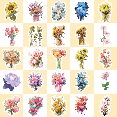 Juego de Pegatinas Florales Impermeables de Vinilo Calcomanías de Flores para Scrapbooking Botellas de Agua Computadora Portátil Decoración Mujeres Niños Regalo